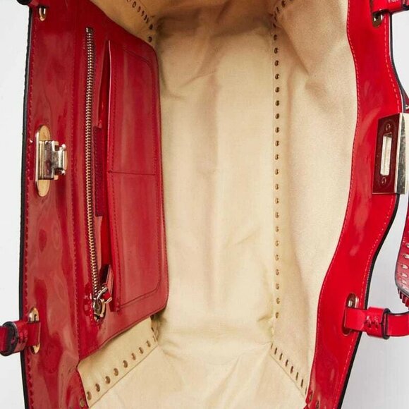 Valentino Patent Red Leather Rockstud Trapeze Medium Tote Bag - Picture 10 of 12